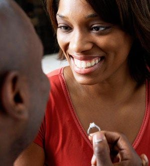 black man proposing to black woman with a ring